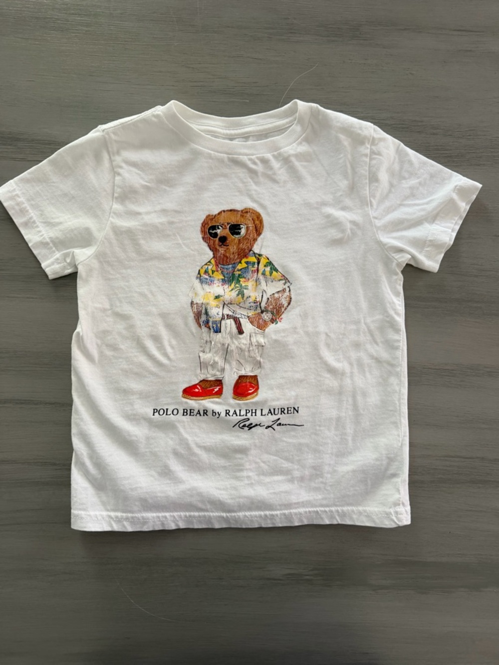 Ralph Lauren Kids White Polo Bear Tee with Tropical Shirt and Red Shoes Sz 5/6